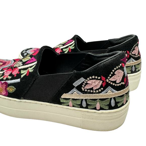 Johnny Was Black Suede Pink Floral Embroidered Slip On Sneakers - Picture 8 of 12